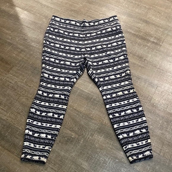 Lands’ End Serious Sweats Fair Isle Polar Bear Knit Lounge Fleece Lined Pants - Picture 9 of 10